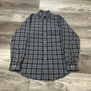 Brooks Brothers Blue Black Mens M Madison Cotton Flannel Plaid Button Down Shirt